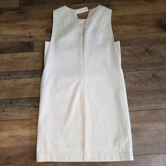 FRNCH White Metallic Silver Sleeveless Textured Knee Length Straight Dress S - Picture 6 of 11